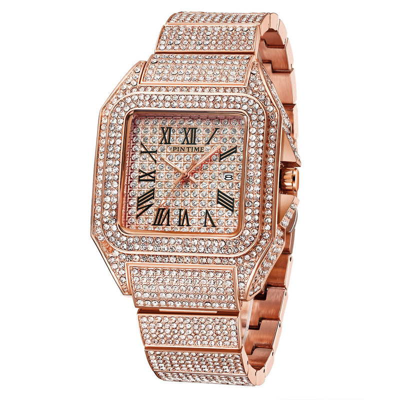 PINTIME Men's Quartz Watch Square Diamond